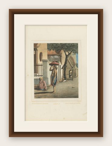 Antique Print of Javanese Children Selling Candy by Van Pers 'circa 1850', shown framed