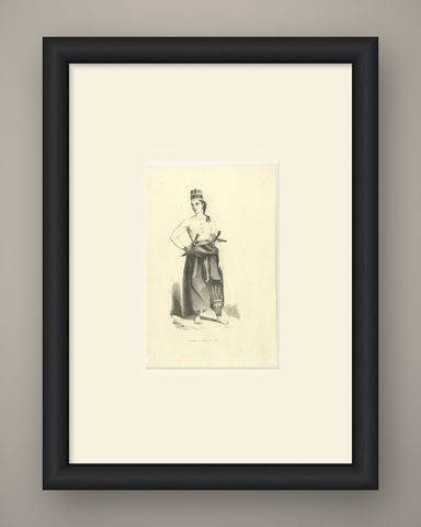 Javanese Man in Court Dress, Antique Wahlen Costume Print, 1843-1844, shown framed