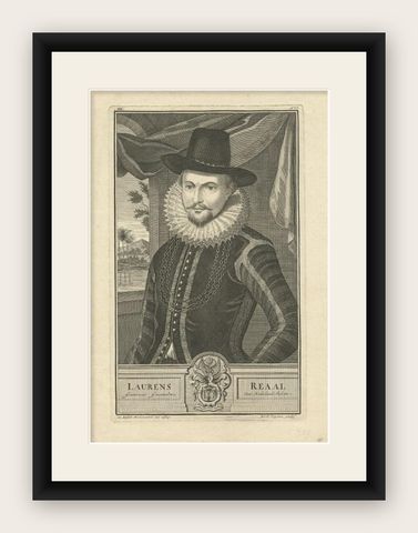 Old Portrait of Laurens Reael, Governor-General of the Dutch East Indies, 1726, shown framed
