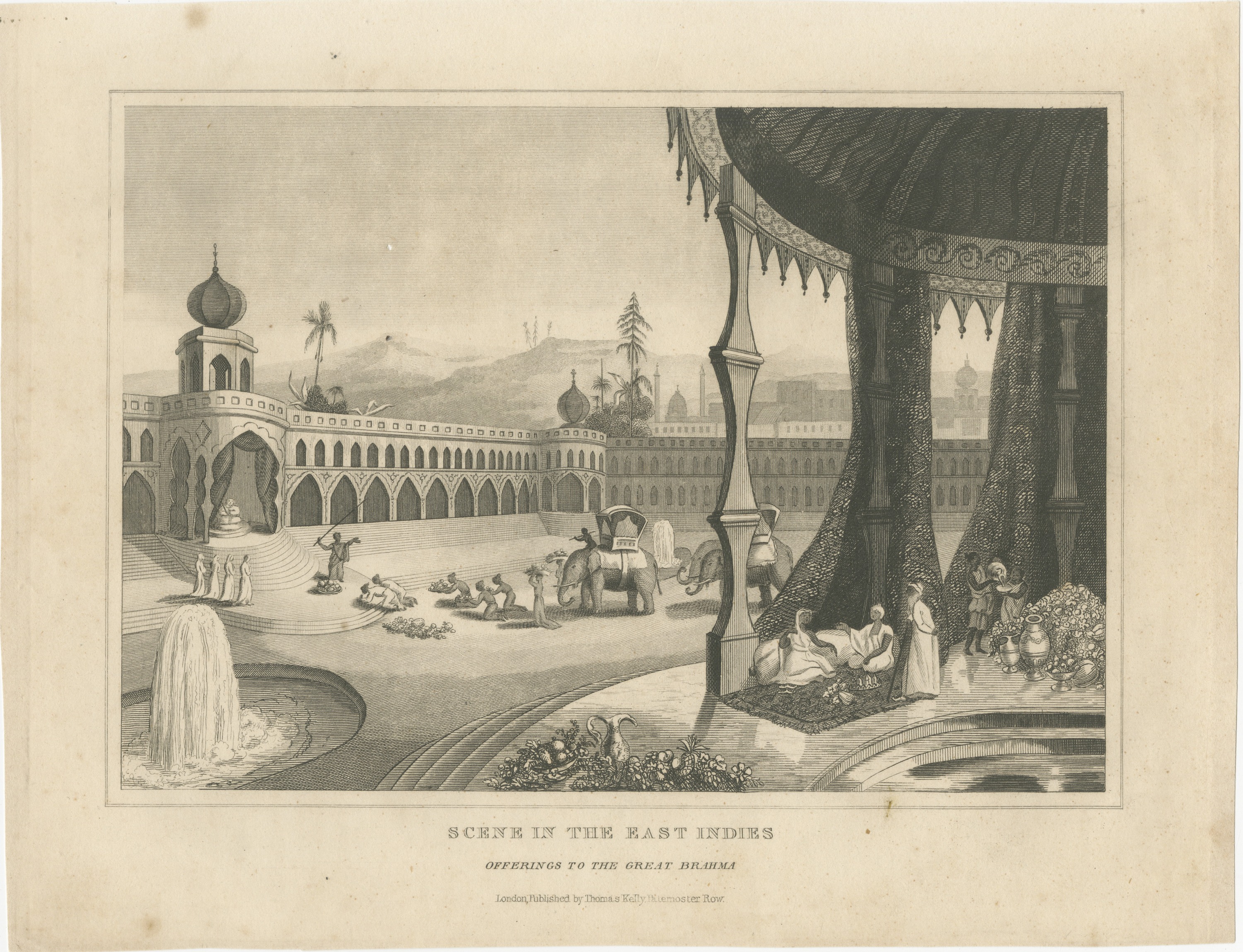 Scene in the East Indies, Offerings to the Great Brahma, Engraving, circa 1820, view 2