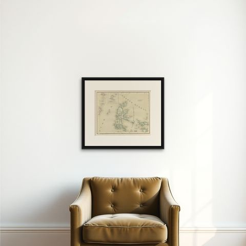 Antique Map of Halmahera, Ternate, Tidore, Moluccas by Dornseiffen, 1884, shown framed on a wall, true to size