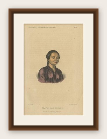 Antique Print of a Slave of Manado, Celebes (Sulawesi, Indonesia), 1858, shown framed