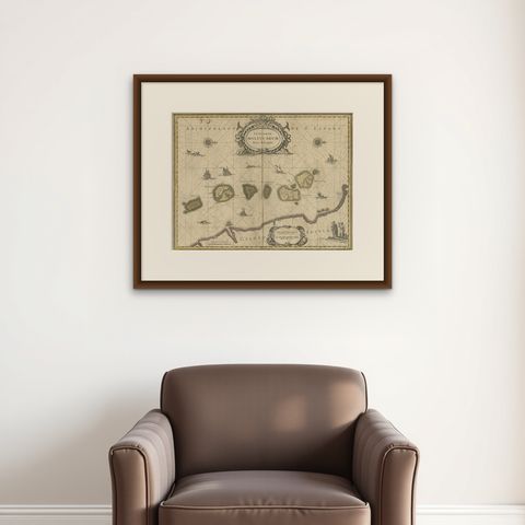 Old Map of the Moluccas, Known as the Famous Spice Islands, Indonesia, ca.1730, shown framed on a wall, true to size
