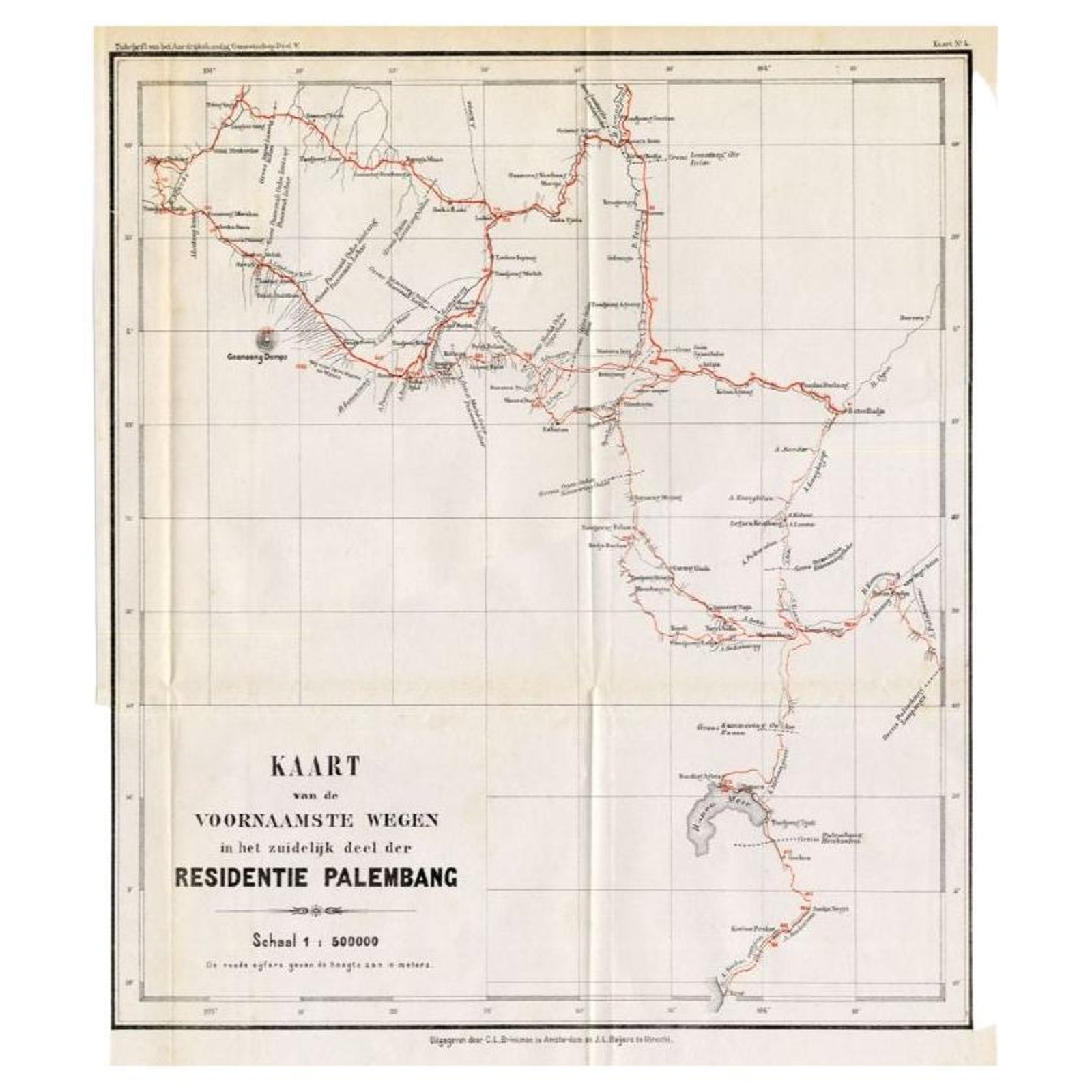 Antique Map of the Main Roads of Palembang by Stemler, c.1875