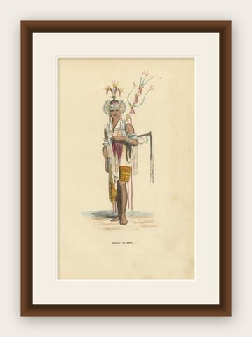 Hand Colored Antique Print of a Herald of Amarasi, Kupang, Timor, shown framed