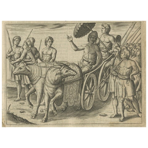 Earliest Depiction of Bali, Dutch Engraving of the King of Bali, c.1601