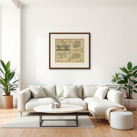 Antique Map of Manipa, Nusa-Laut, Saparua & Haruku 'Indonesia' by F. Valentijn, shown framed in a room, true to size