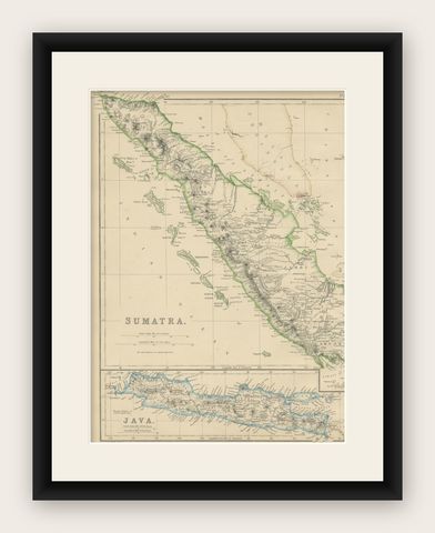 Antique Map of Sumatra by W. G. Blackie, 1859, shown framed