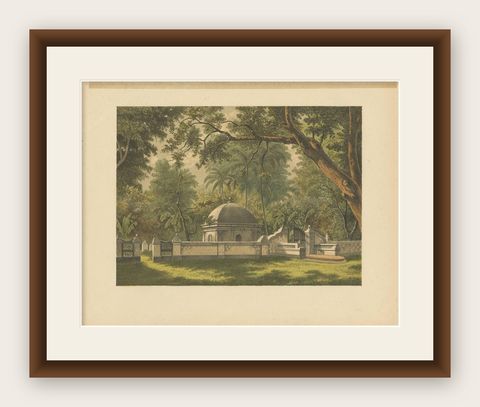 Antique Print of a Cemetery in Bontowala by M.T.H. Perelaer, 1888, shown framed
