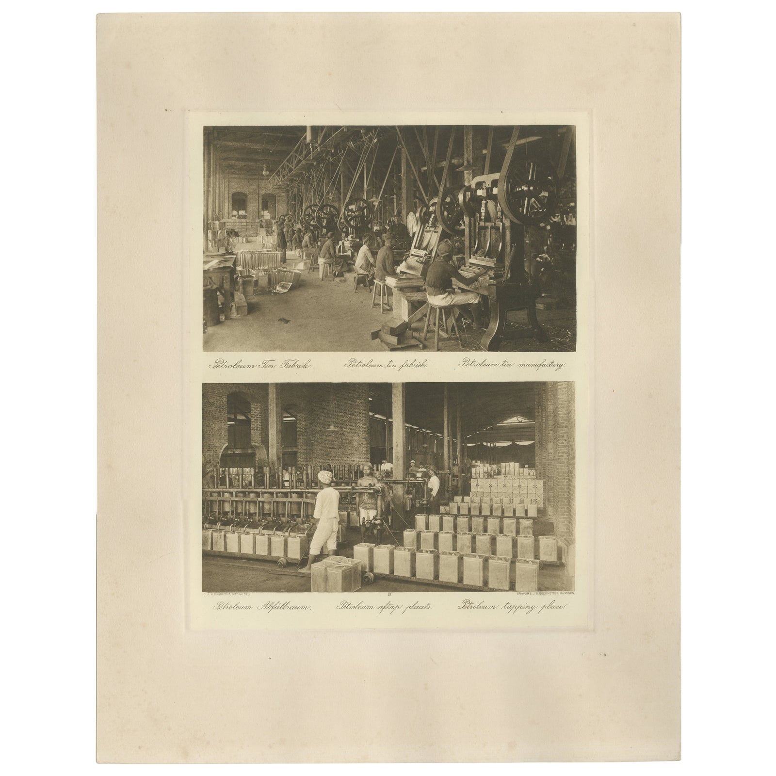 Petroleum Tin Factory & Filling Operations, Photogravure, Sumatra ca.1900