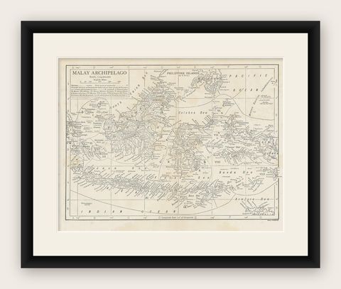 Antique Map of the Malay Archipelago by Walker, 1911, shown framed