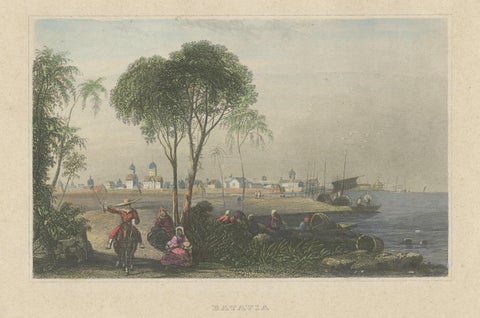 Hand-Colored Steel Engraving of Batavia 'Jakarta', Indonesia, Ca.1840, close-up 1