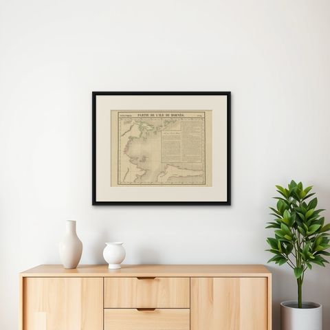 Antique Map of North East Borneo and North Sulawesi by P.M.G. Vandermaelen, shown framed on a wall, true to size