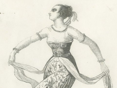 Female Dancer in Java, Antique Wahlen Costume Print, 1843-1844, close-up 1