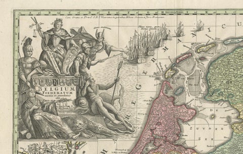 Dutch Republic & East Indies, Belgium Foederatum Map by Seutter, 18th Century, close-up 2
