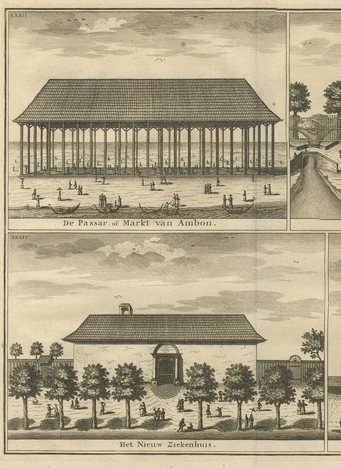 Antique Print with Four Views of Ambon ii by Valentijn, 1726, view 4