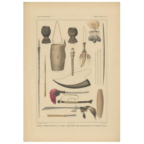Print Weapons and Tools of Timor & Solor 'Indonesia' by Temminck, circa 1840