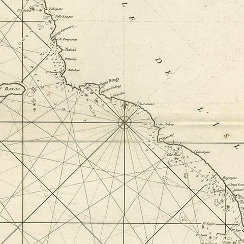 1745 Antique Coastal Map of West Sumatra by J. Mannevillette, close-up 2