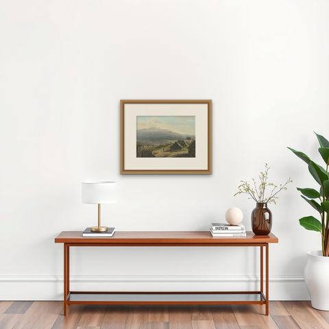 Highland Landscape in the Bantam Residency, Java Lithograph, Published 1872, shown framed on a wall, true to size
