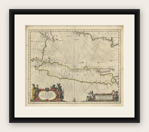Antique Map of Java and Part of Borneo, Indonesia, c.1657, shown framed