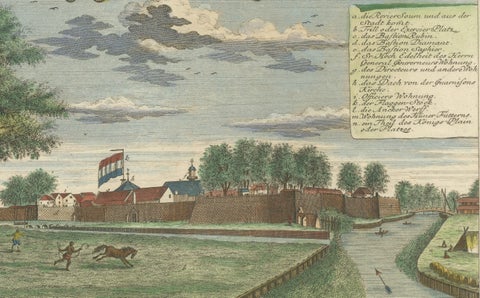 Batavia Castle and Parade Ground, Hand-Colored Engraving by J.W. Heydt, 1738, close-up 4
