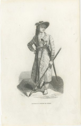 Javanese Man in War Dress, Antique Wahlen Costume Print, 1843-1844, view 2
