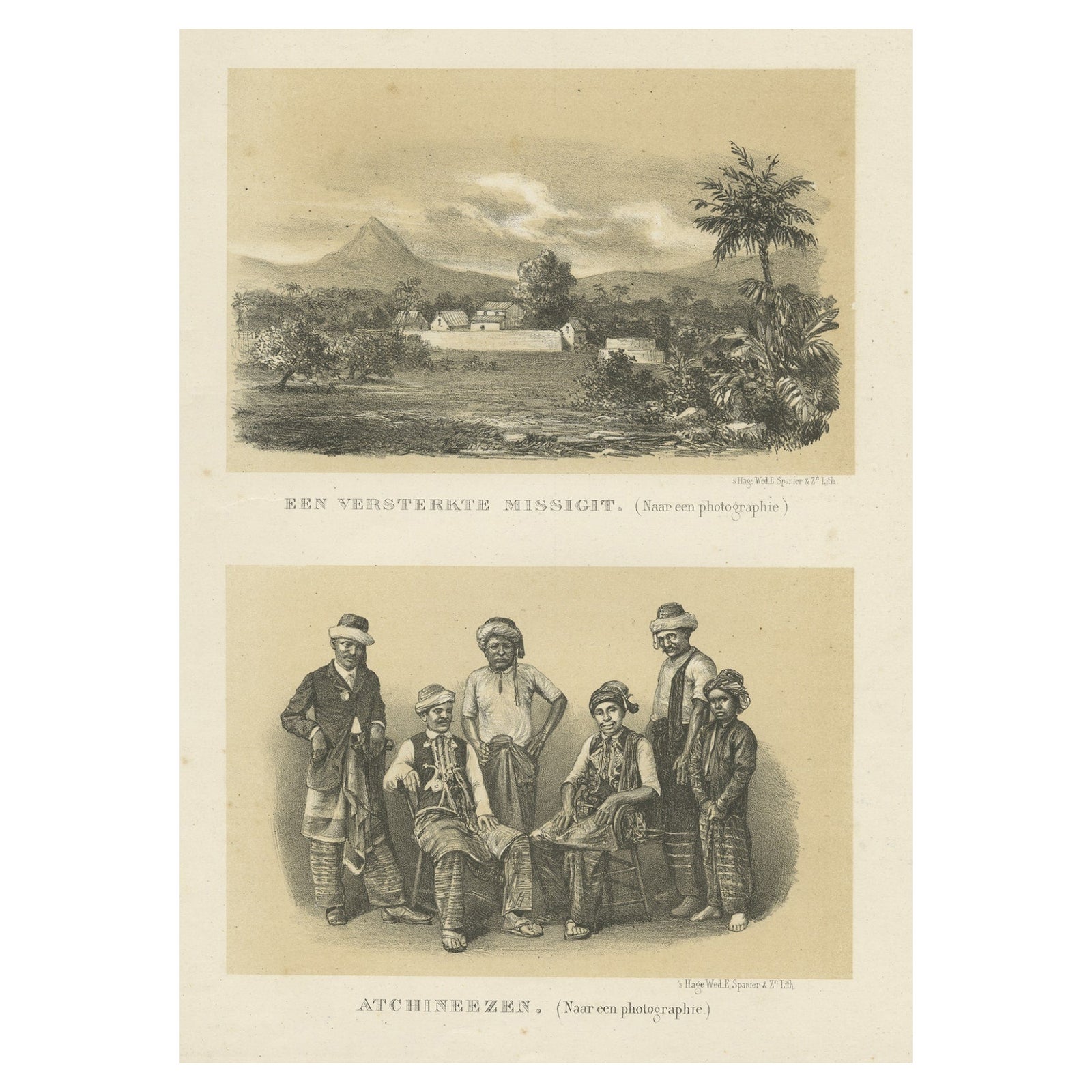 Print of a Fortified Mosque and of Nobility in Aceh, Sumatra, Indonesia, 1874