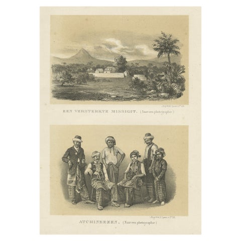 Print of a Fortified Mosque and of Nobility in Aceh, Sumatra, Indonesia, 1874