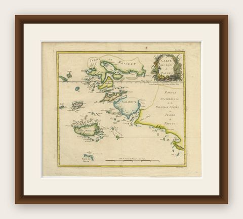 Antique Map of Raja Ampat and New Guinea, Bellin, Papuan Islands c.1749, shown framed