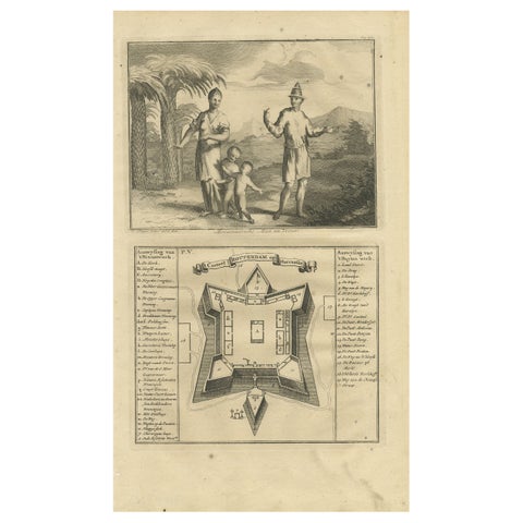 A Macassar Couple and the Fort Rotterdam in Macassar, Celebes (Indonesia)