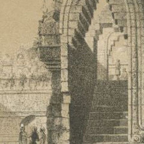 Antique Print of the Borobudur Temple Portal near Yogyakarta, Indonesia, c.1880, close-up 2