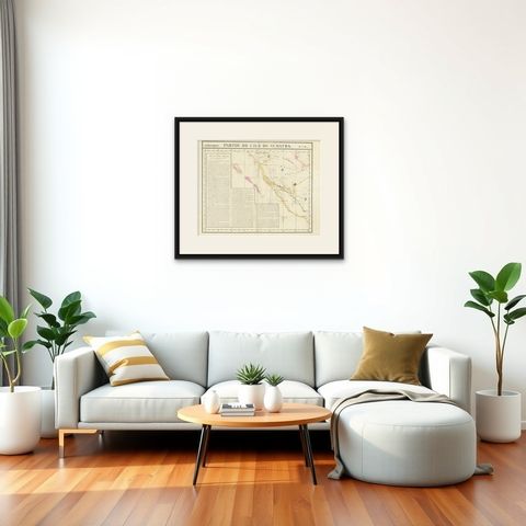 Detailed Antique Map of the Western Sumatra, Indonesia, circa 1825, shown framed in a room, true to size