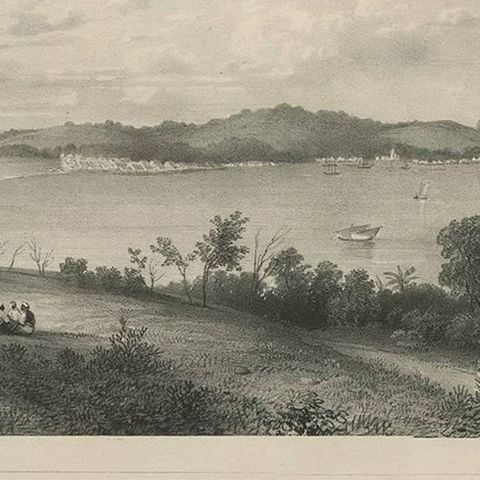 Antique Print of the Roadstead of Riau 'Indonesia' by C.W.M. van de Velde, 1844, close-up 2