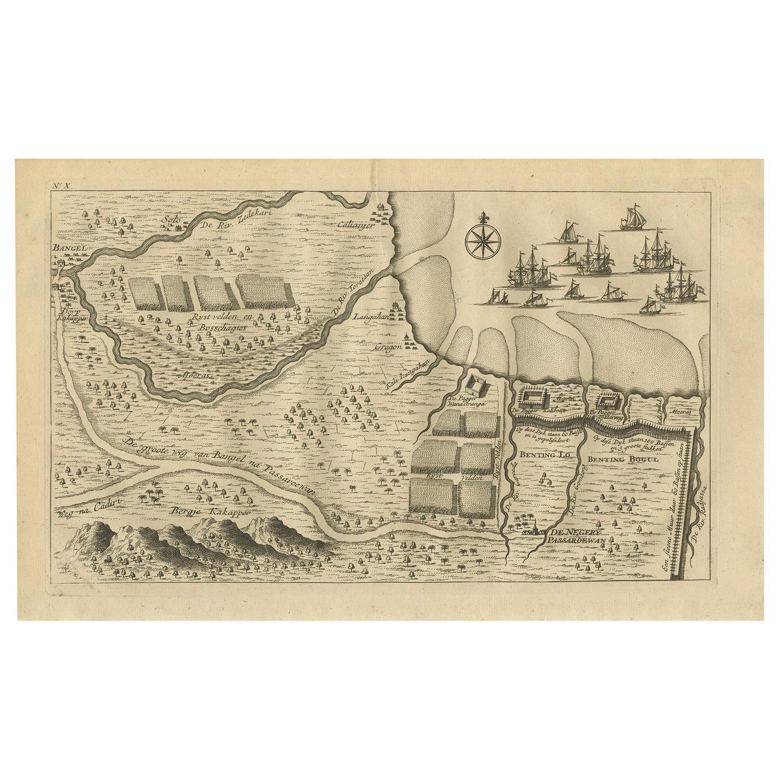 Antique Print of the Region around Pasuruan Indonesia by Valentijn, 1726