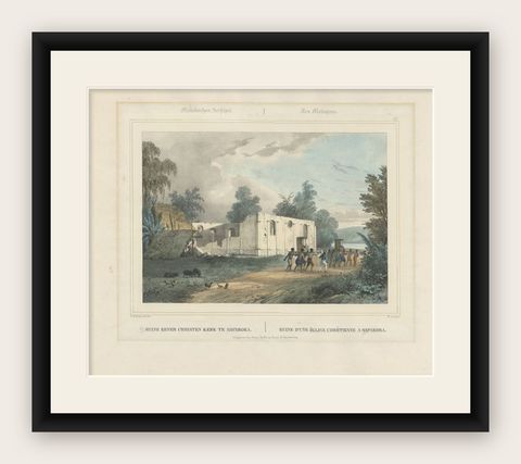 Antique Print of a Church in Saparoea, Indonesia, circa 1845, shown framed