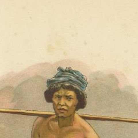 Antique Print of an Indonesian Man Carrying Water, 1909, close-up 1