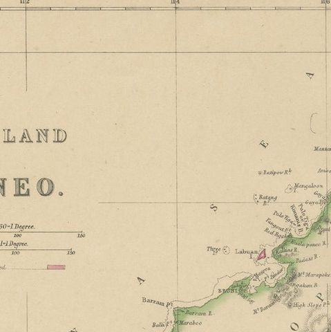 Antique Map of the Island of Borneo by W. G. Blackie, 1859, close-up 1