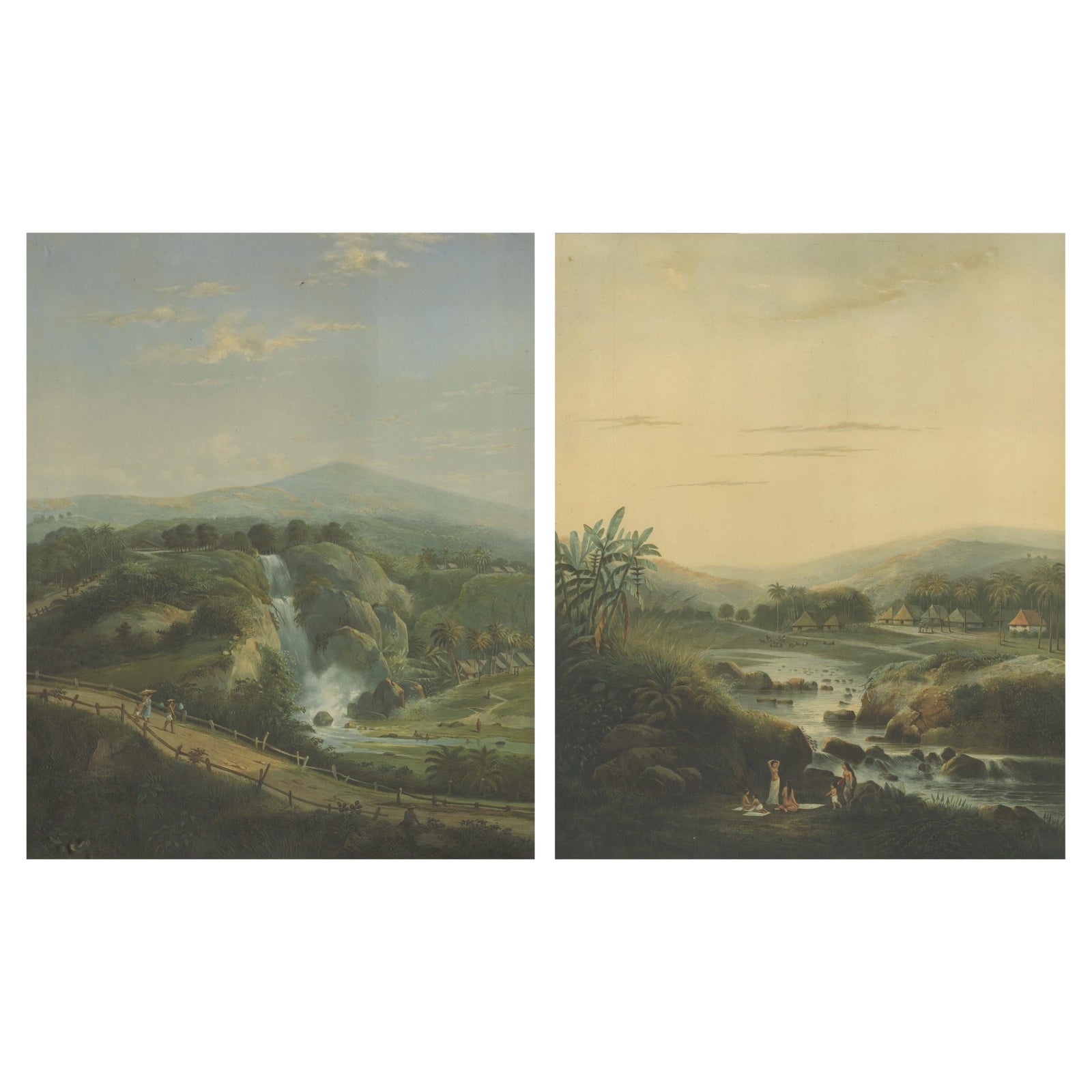 Java Landscapes, Rare Pair of Deluxe Folio Chromolithographs by Salm, 1865-72