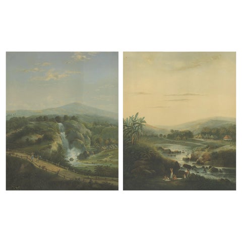 Java Landscapes, Rare Pair of Deluxe Folio Chromolithographs by Salm, 1865-72