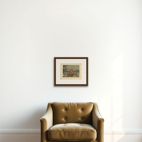 Antique Print of a Ceremony in Batavia by M.T.H. Perelaer, 1888, shown framed on a wall, true to size