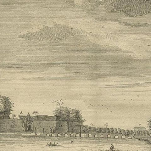 Antique Print of the Castle of Batavia, Capital of the Dutch East Indies, 1726, close-up 2