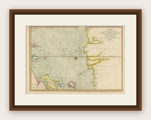 Antique Map of the Malacca and Bangka Strait by De Mannevillette '1775', shown framed