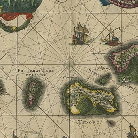 Antique Map of the Spice Islands 'Moluccas', Indonesia by W. Blaeu, circa 1640, close-up 2