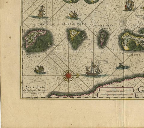 Antique Map of the Spice Islands 'Moluccas', Indonesia by W. Blaeu, circa 1640, view 4