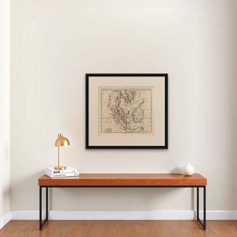 Antique Map of Southeast Asia by Chatelain, c.1732, shown framed on a wall, true to size