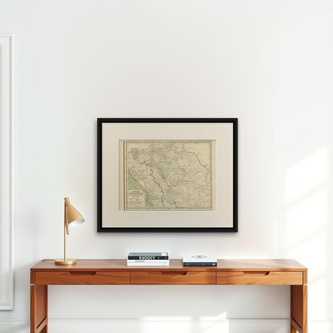 Antique Map of Padang, Sumatra, Indonesia, 1900, shown framed on a wall, true to size