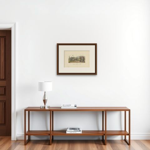 Antique Print of Music and Dance of Java by Hurter, circa 1830, shown framed on a wall, true to size