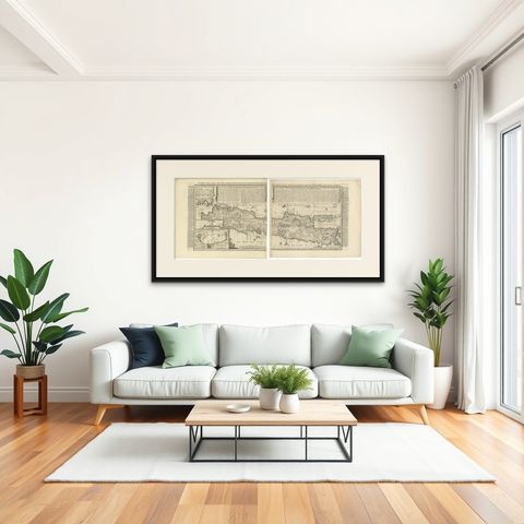 Antique Map of Java 'Indonesia' by Chatelain, 1719, shown framed in a room, true to size