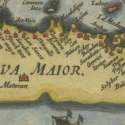 Antique Miniature Map of Java by Bertius '1618', close-up 1