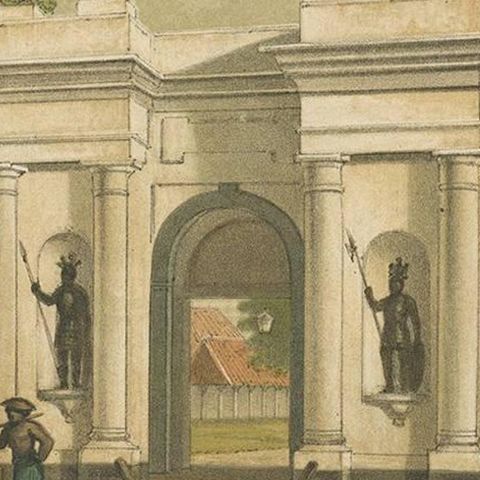 Antique Print of the Castle Gate of Batavia by M.T.H. Perelaer, 1888, close-up 2